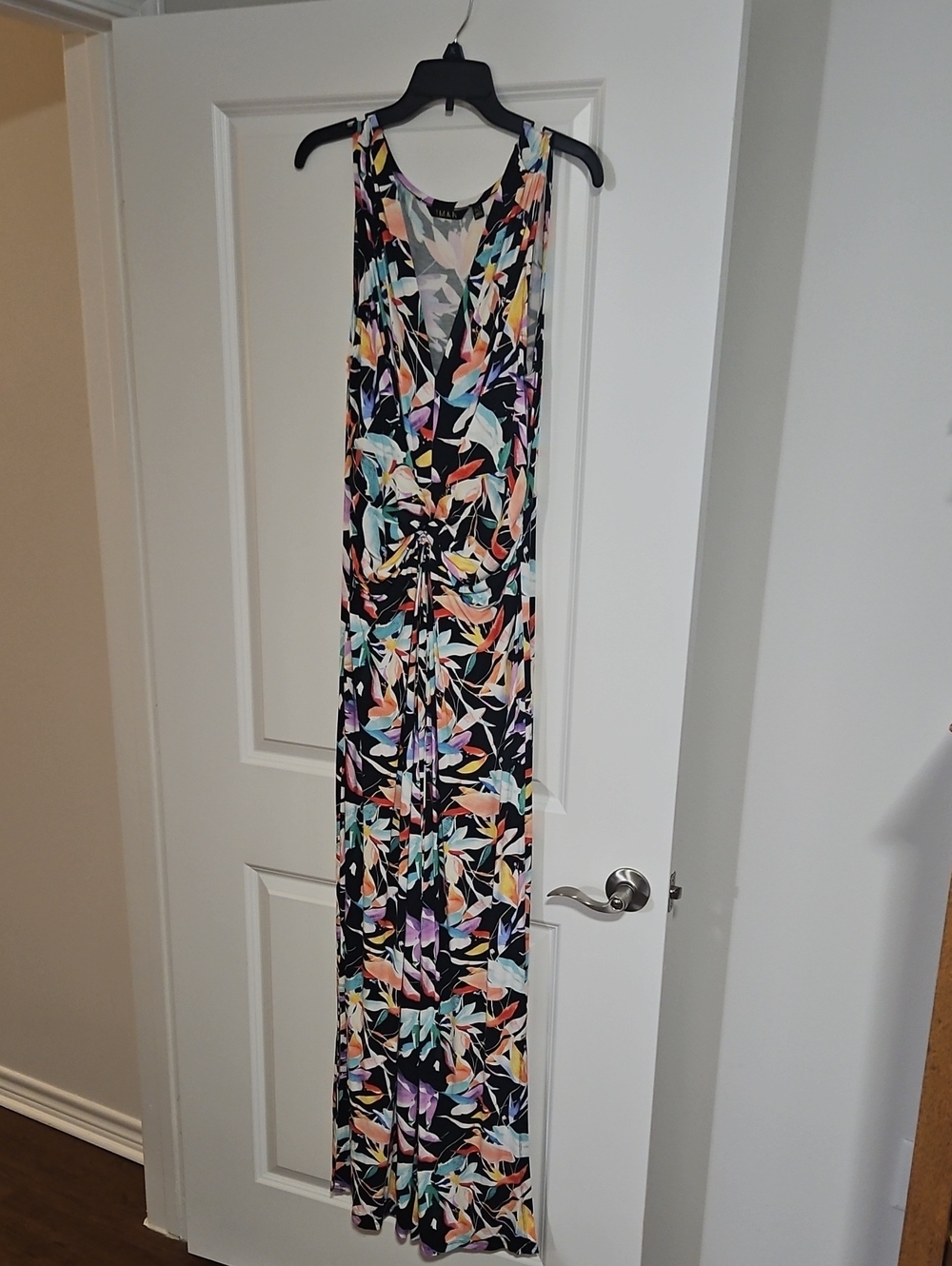 IMAN Black Floral Print Sleeveless V-Neck Maxi Dress
